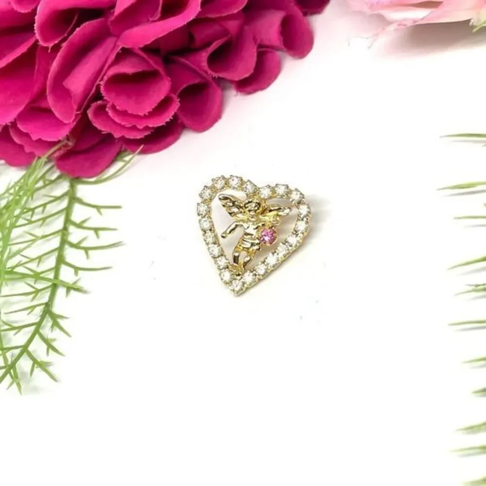 VINTAGE⚜️Cherub Crystal Heart Tack Pin